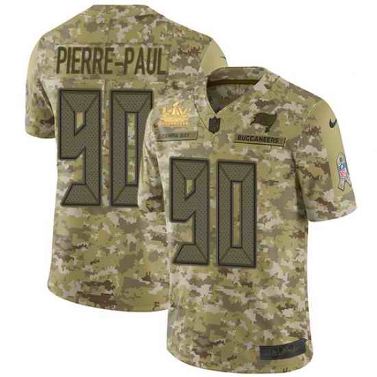Men Nike Tampa Bay Buccaneers 90 Jason Pierre Paul Camo Men Super Bowl LV Champions Patch Stitched NFL Limited 2018 Salute To Service Jersey